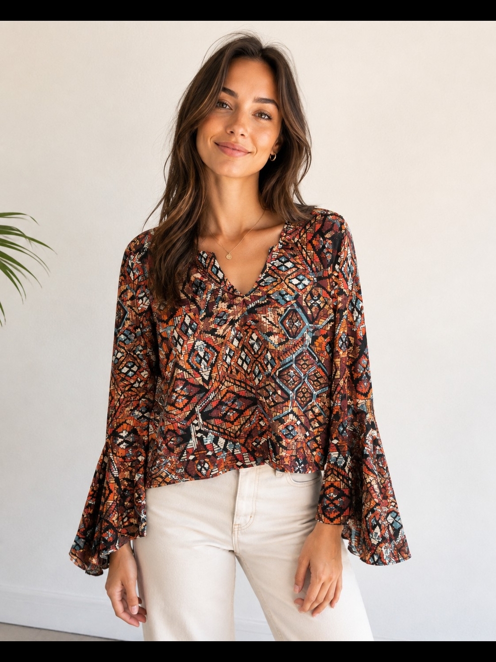Show Me Your Mumu Geometric Print Bell Sleeve Top Size M